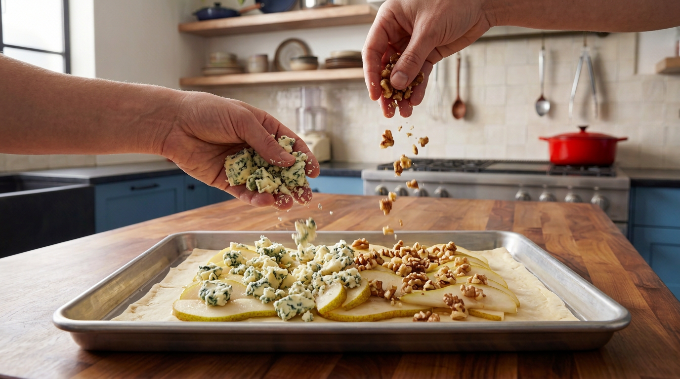Recipe section image for Plaattaart met peer en gorgonzola
