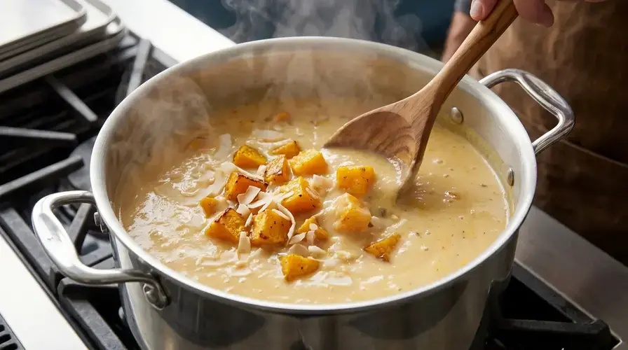 Recipe section image for Romige soep van geroosterde pompoen en kokos