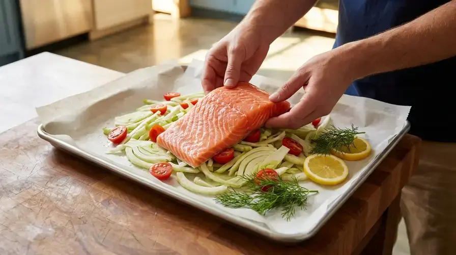 Recipe section image for Zalm uit de folie met venkel, dille en citroen