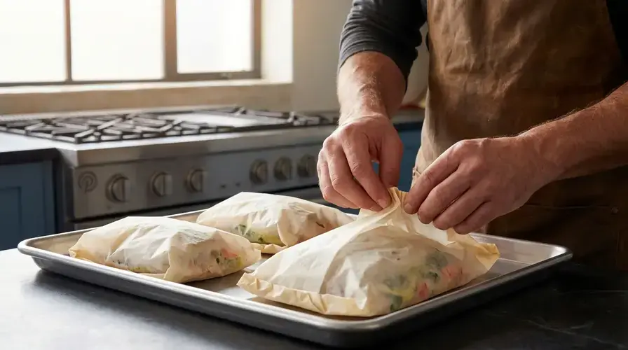 Recipe section image for Kabeljauw in een pakketje met prei en citroen (en papillote)