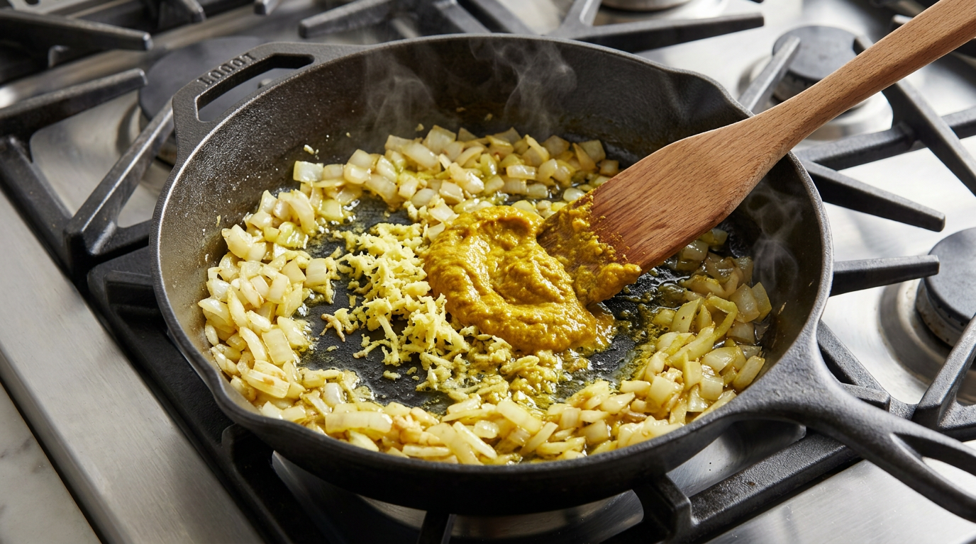 Recipe section image for Romige bloemkoolcurry met amandelen en kikkererwten