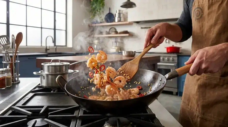 Recipe section image for Snelle rijst met garnalen in pittige knoflooksaus