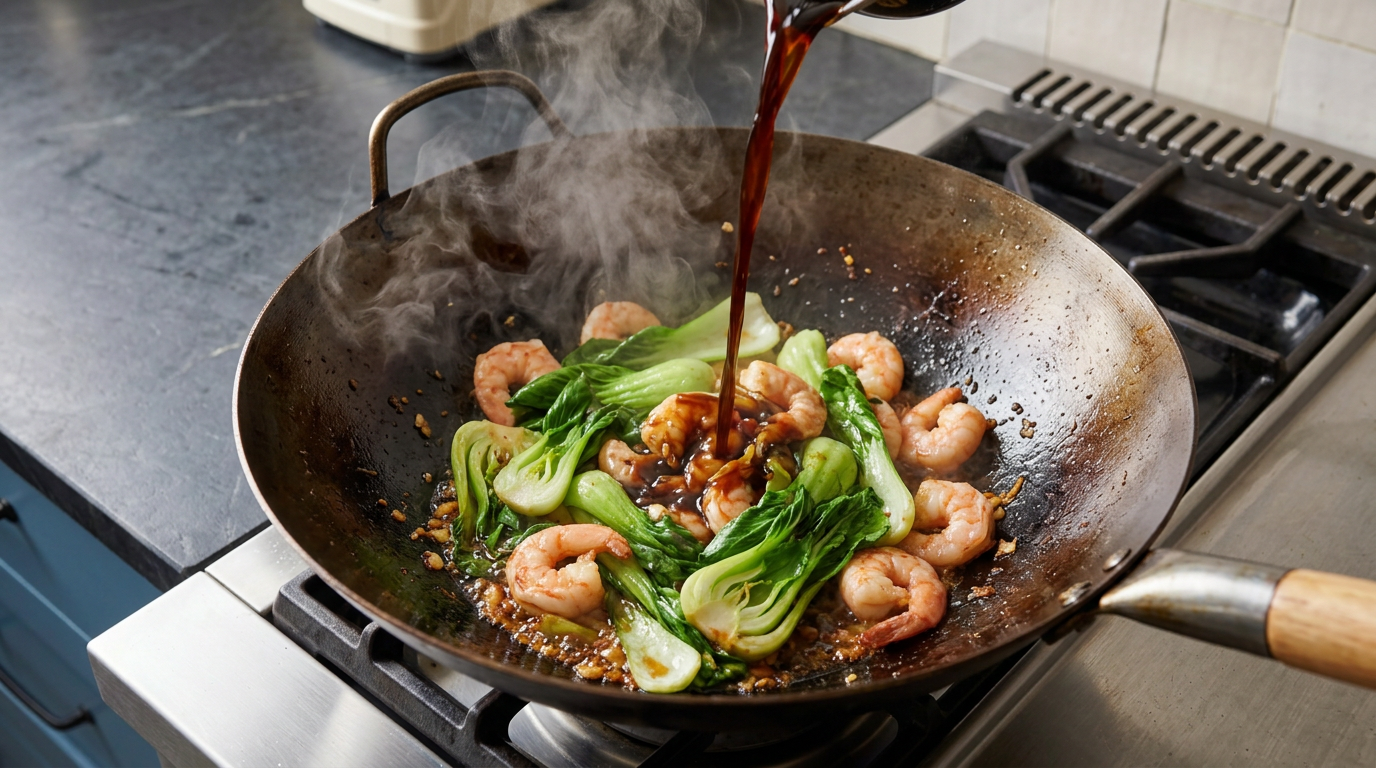 Recipe section image for Snelle rijst met garnalen in pittige knoflooksaus