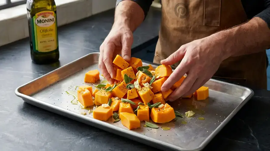 Recipe section image for Geroosterde Pompoen uit de Oven met Salie en Parmezaanse Kaas