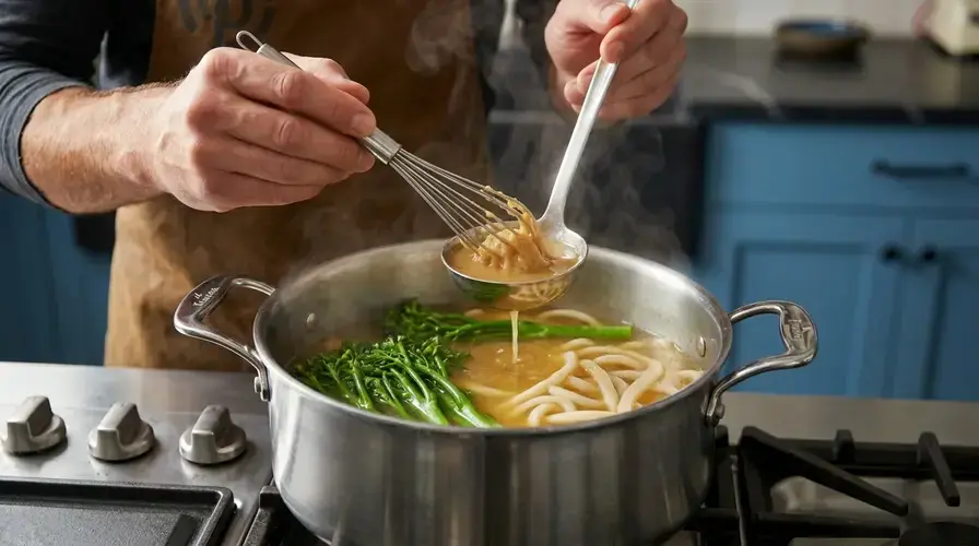 Recipe section image for Snelle noedelsoep met misopasta en bimi