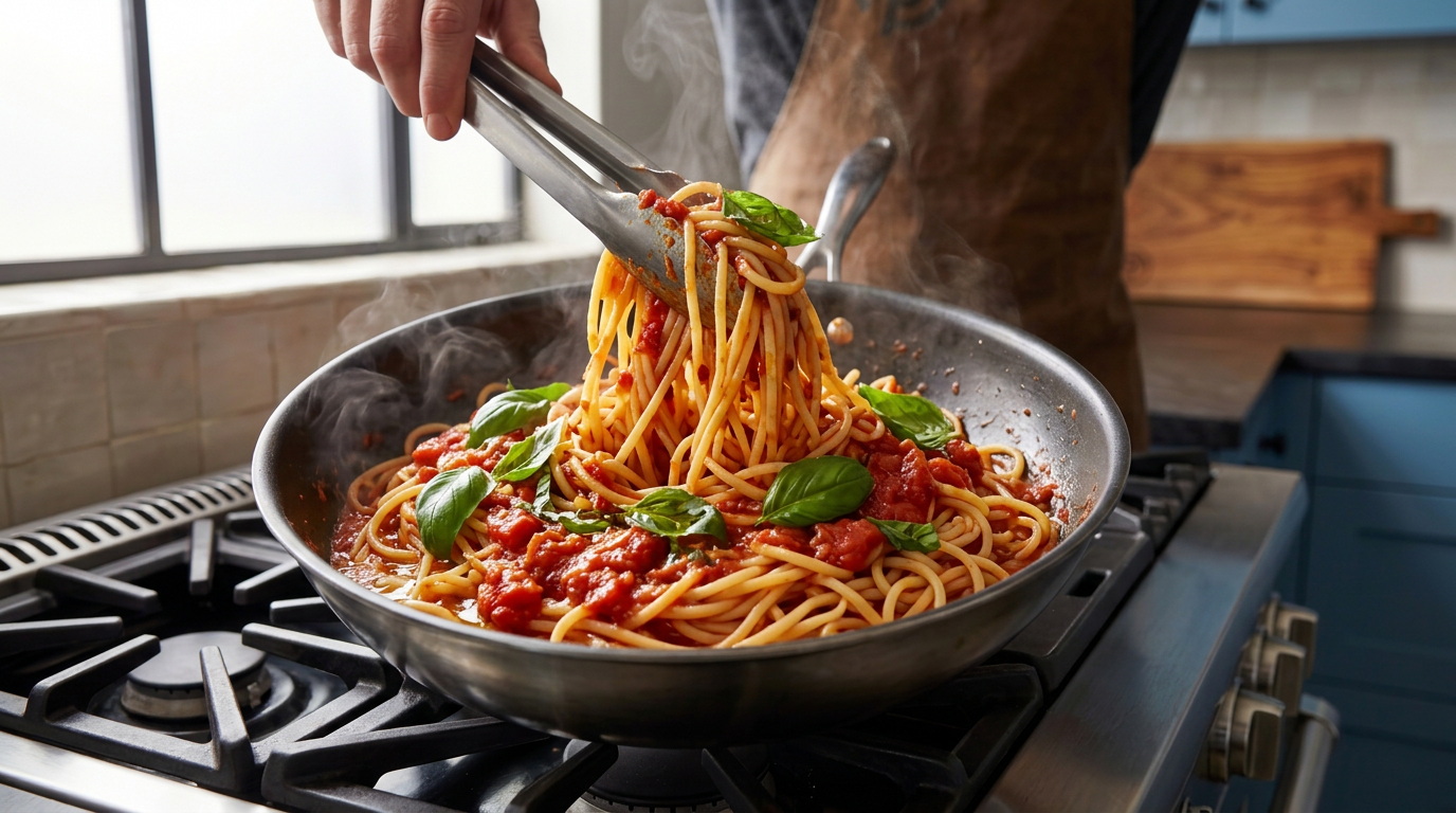 Recipe section image for Klassieke pasta met saus van verse tomaten en basilicum