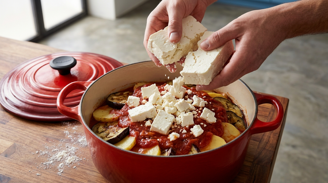 Recipe section image for Griekse ovenschotel met aubergine en feta
