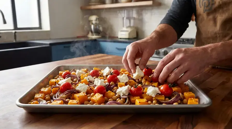 Recipe section image for Makkelijke traybake met pompoen en feta