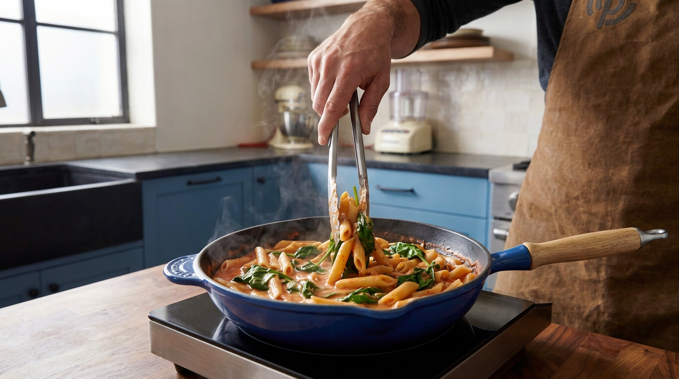 Recipe section image for Pasta met romige saus van zongedroogde tomaat
