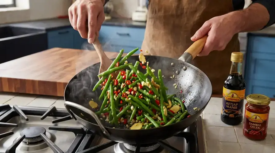 Recipe section image for Snelle Aziatische roerbak met krokante tempeh, sperziebonen en noedels
