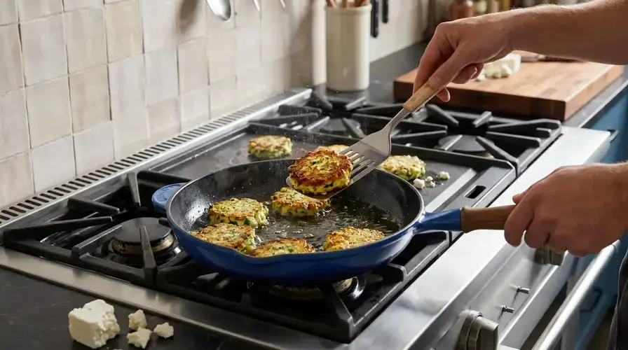 Recipe section image for Hartige pannenkoekjes van courgette en feta