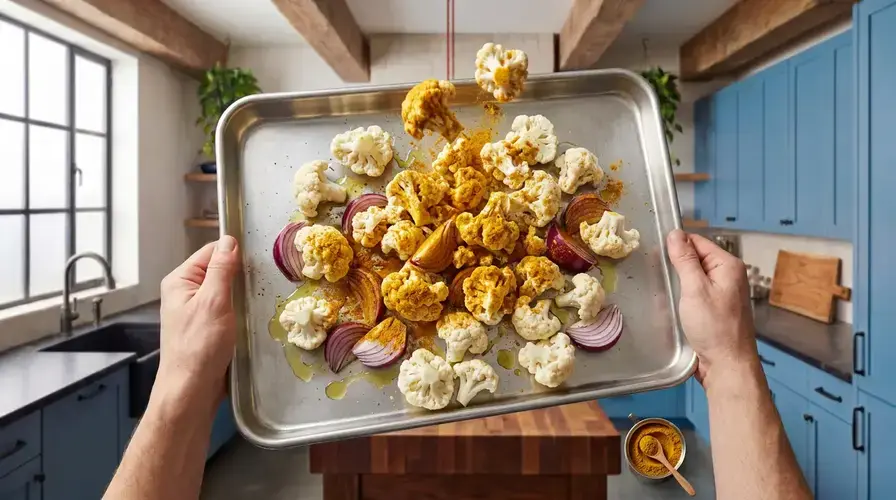 Recipe section image for Geroosterde bloemkool met kerrie en rozijnen uit de oven