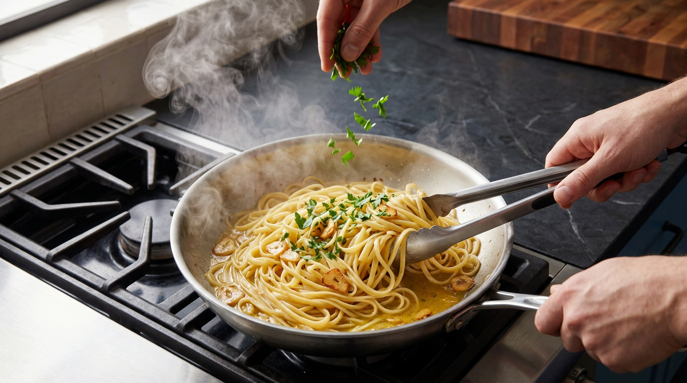 Recipe section image for Snelle pasta met citroen, knoflook en peterselie