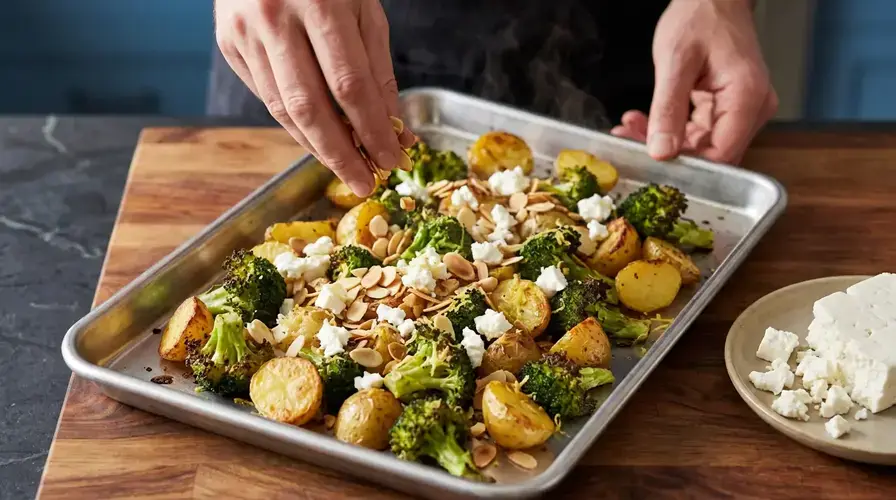 Recipe section image for Makkelijke traybake met broccoli en amandelschaafsel