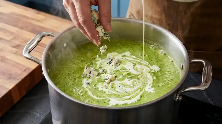 Recipe section image for Romige broccolisoep met pittige blauwe kaas