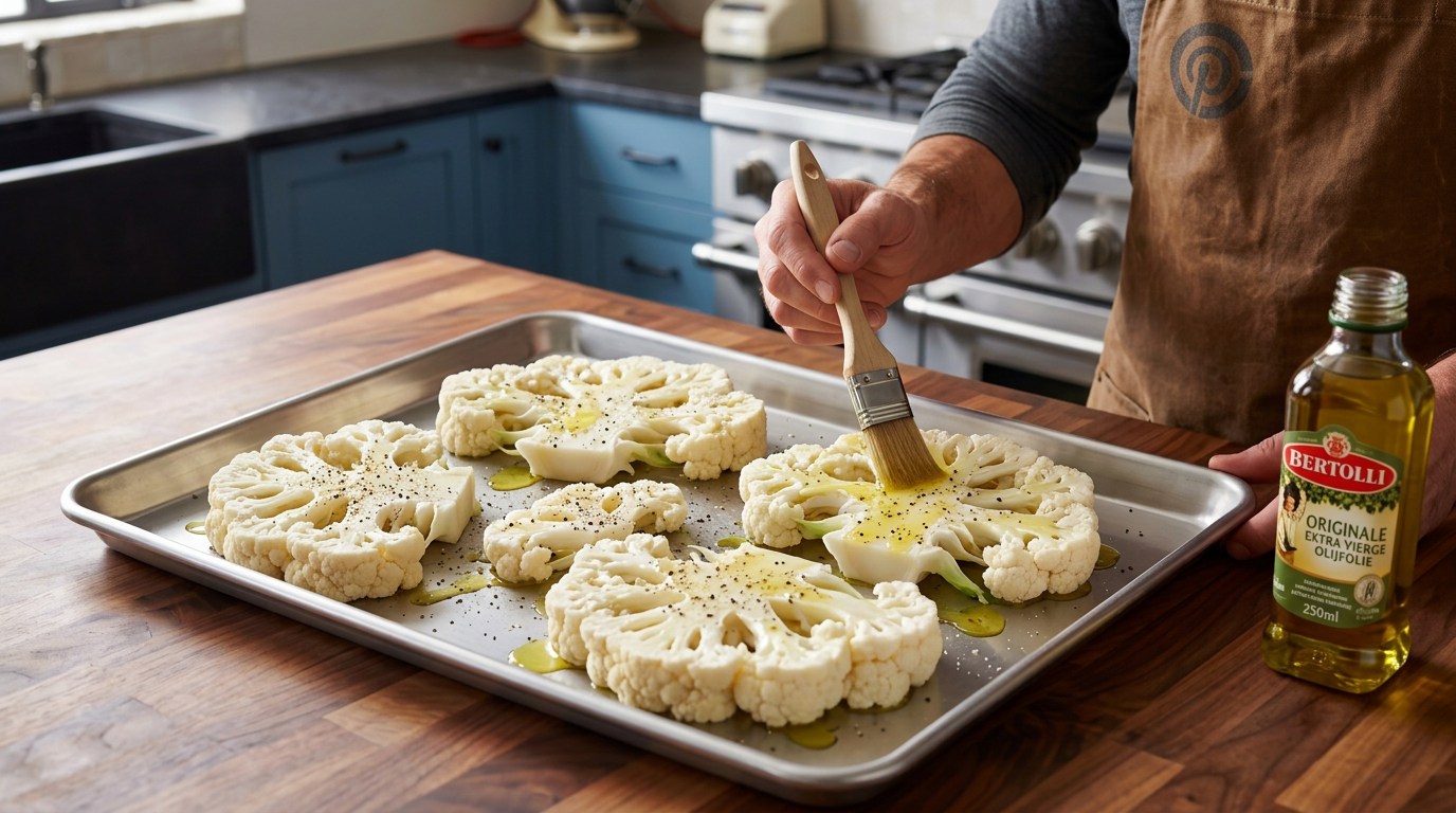 Recipe section image for Geroosterde bloemkoolsteaks met kruidenolie en amandelen