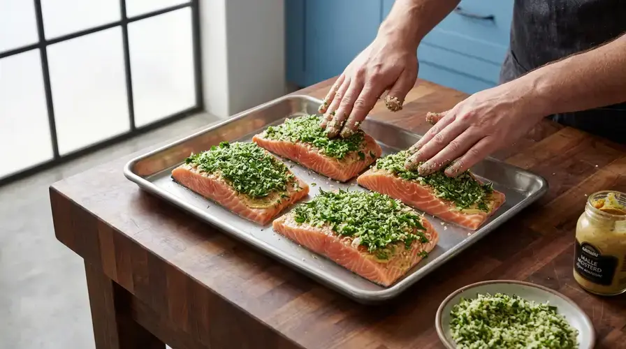 Recipe section image for Zalm uit de oven met een krokante kruidenkorst