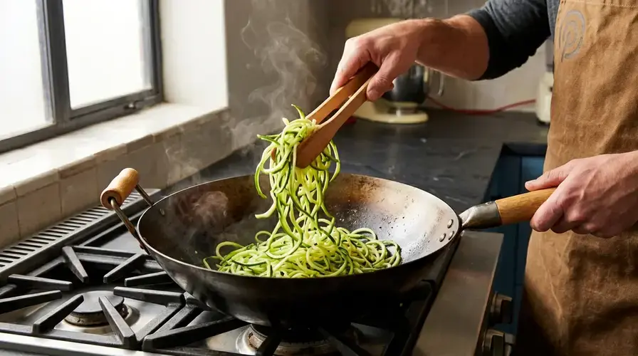Recipe section image for Koolhydraatarme courgette-pasta met romige avocadopesto