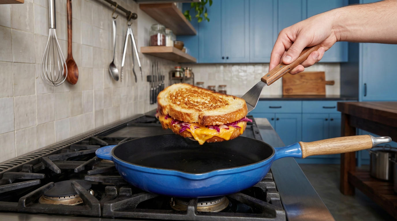 Recipe section image for Krokante tosti met kimchi en cheddar