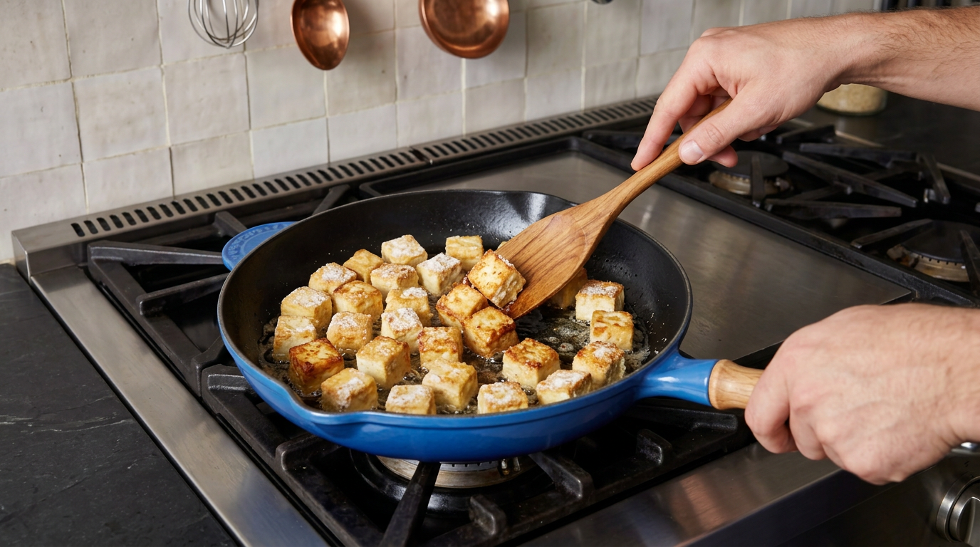 Recipe section image for Krokant gebakken tofu met honing en sojasaus