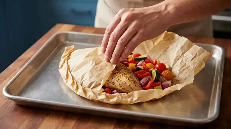 Recipe section image for Kip uit de oven met groenten in een papillot