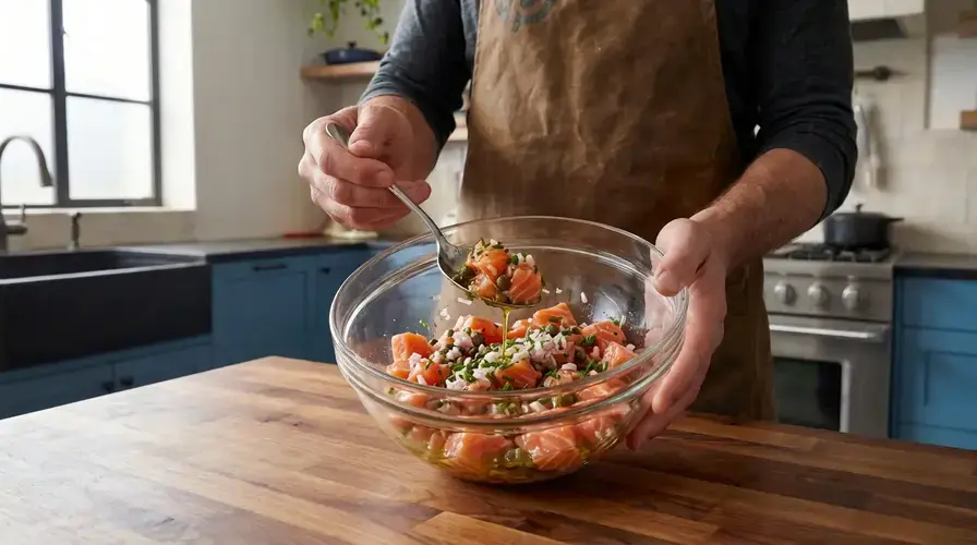 Recipe section image for Zalmtartaar met limoen en kappertjes