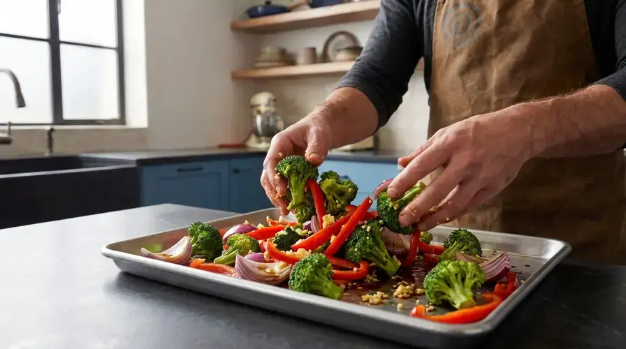 Recipe section image for Aziatische traybake met broccoli en sesamzaad
