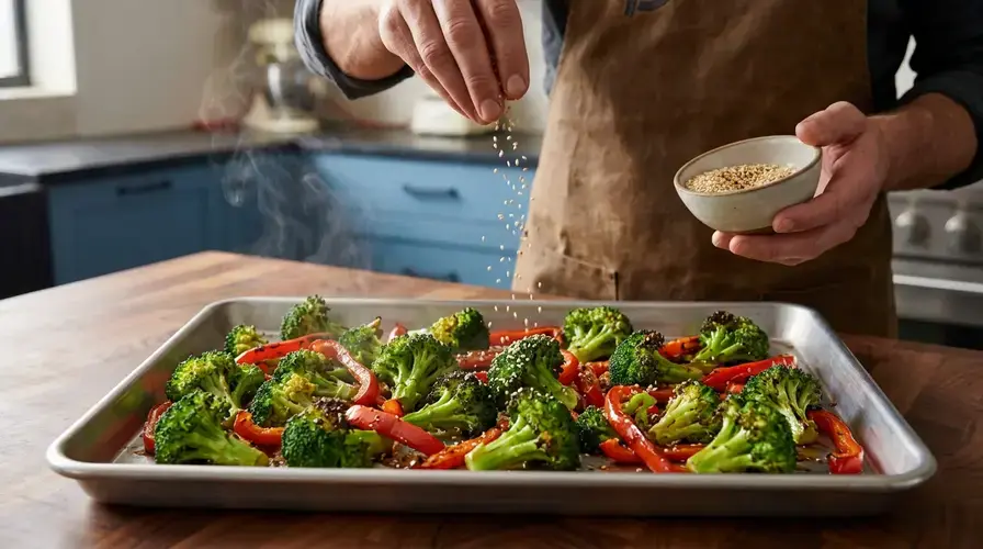 Recipe section image for Aziatische traybake met broccoli en sesamzaad
