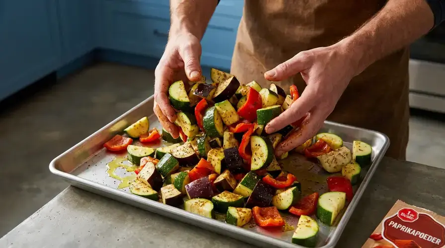 Recipe section image for Gegrilde groenten met tahin-dip van de bakplaat