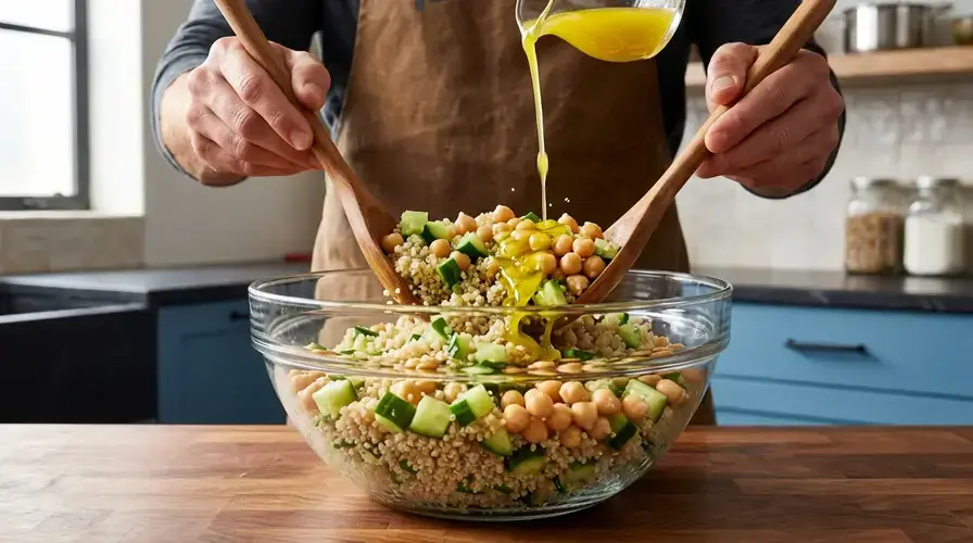 Recipe section image for Kleurrijke bowl met quinoa, komkommer en granaatappel