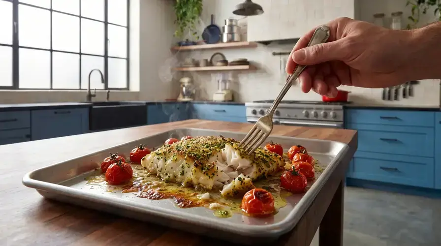 Recipe section image for Krokante vis uit de oven met een verse peterseliekorst