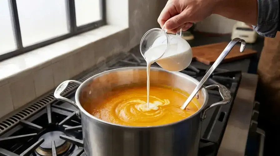 Recipe section image for Romige zoete aardappelsoep met kokosmelk en gember