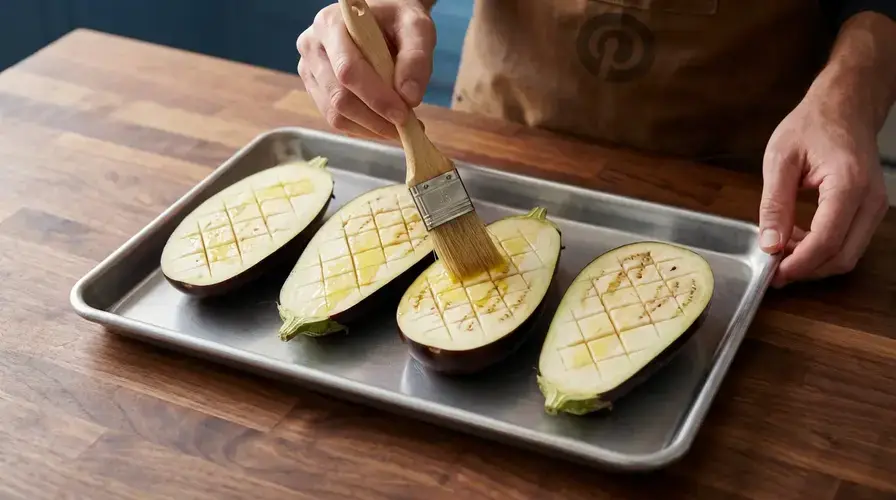 Recipe section image for Gegrilde aubergine met miso en sesam uit de oven