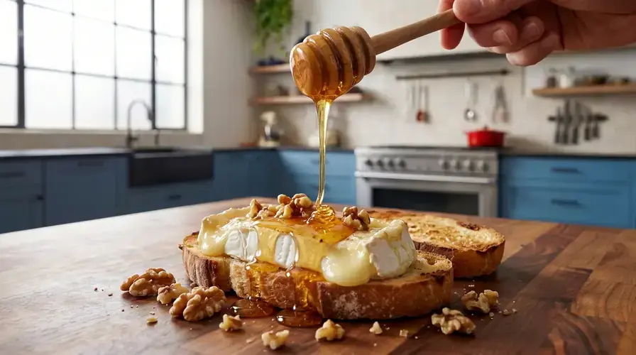 Recipe section image for Klassiek broodje met lauwwarme geitenkaas, honing en walnoten