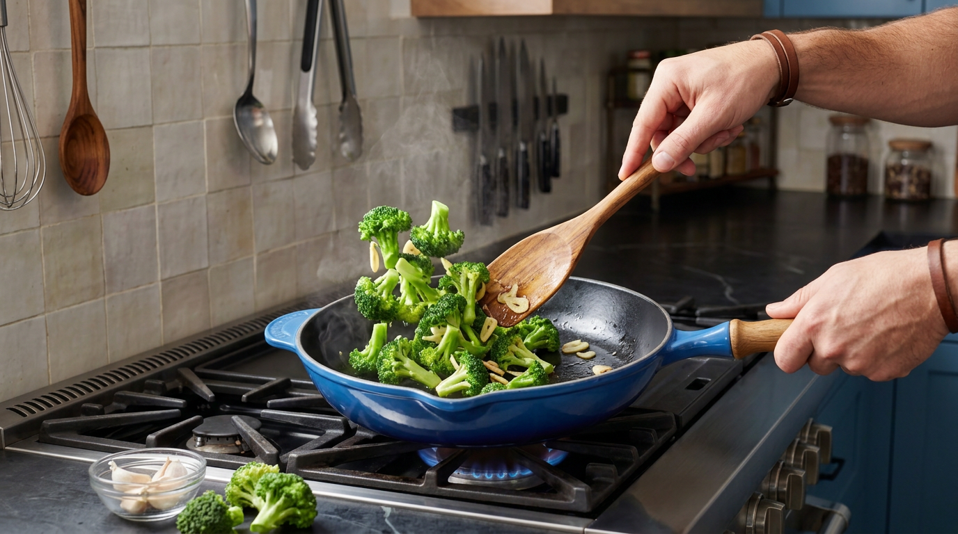 Recipe section image for Snelle pasta met broccoli, knoflook en geroosterd amandelschaafsel
