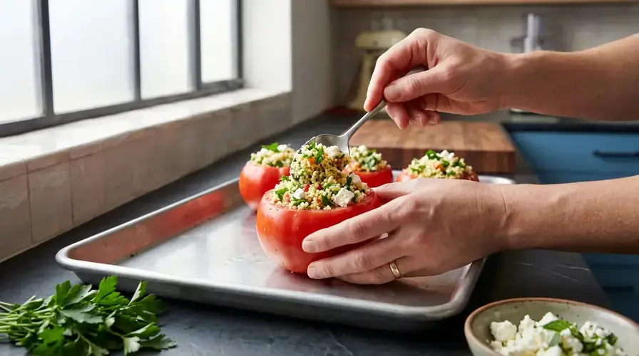 Recipe section image for Gevulde Tomaten met Kruidige Couscous en Feta
