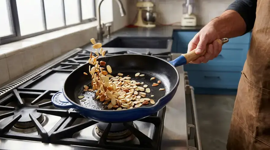 Recipe section image for Romige broccolisoep met geroosterd amandelschaafsel