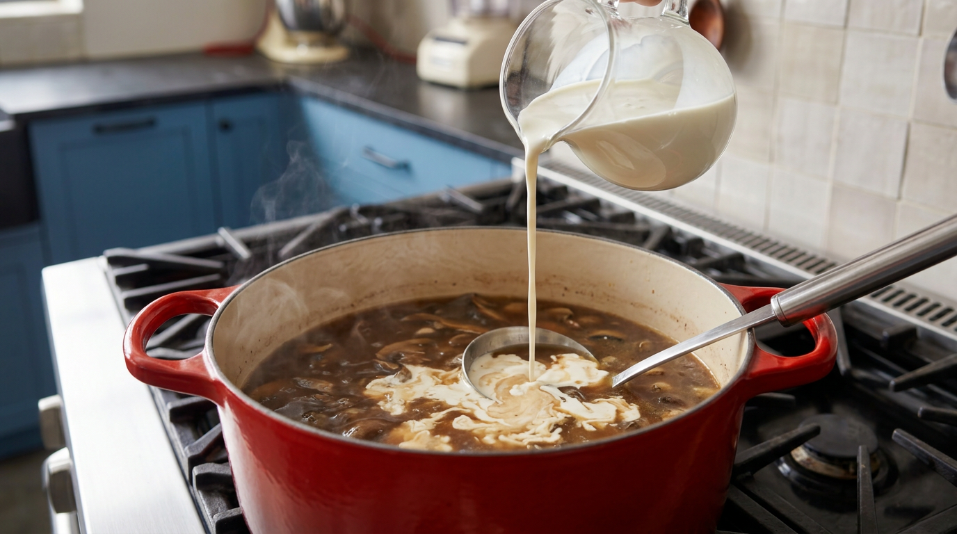 Recipe section image for Zelfgemaakte romige champignonsoep met peterselie