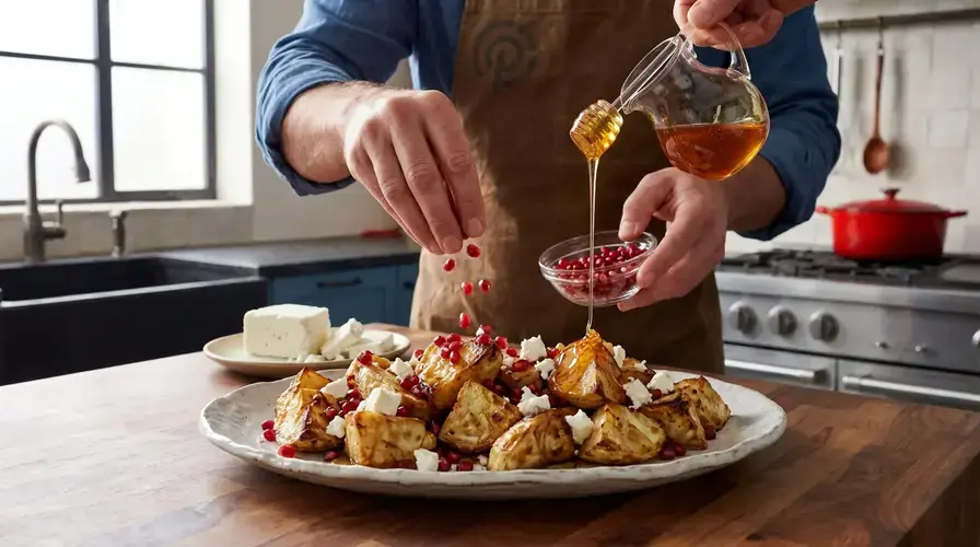Recipe section image for Geroosterde knolselderij met granaatappel en hazelnoten