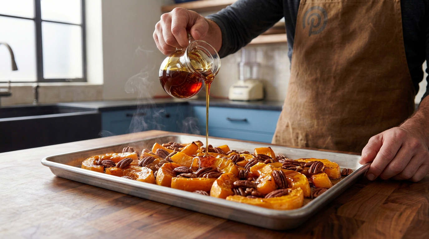 Recipe section image for Geroosterde pompoen met pecannoten en ahornsiroop