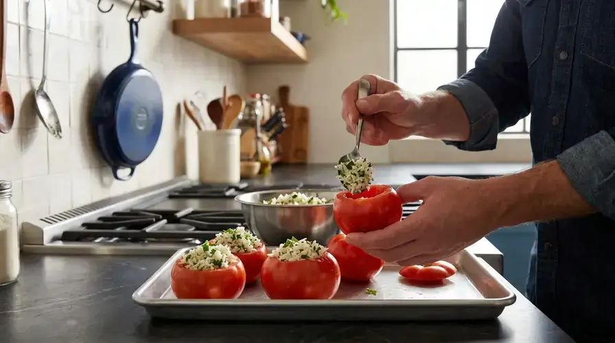Recipe section image for Gevulde tomaten met rijst en verse kruiden