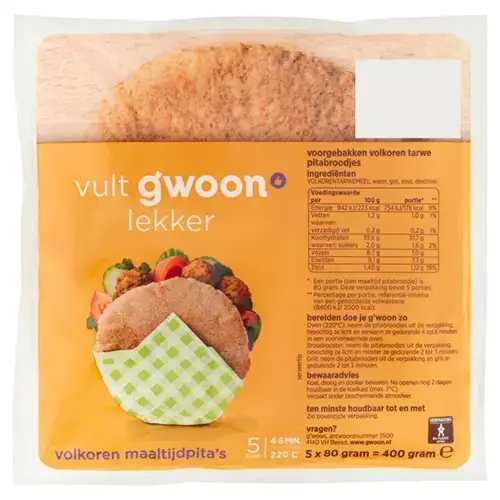 g'woon pitabroodjes volkoren