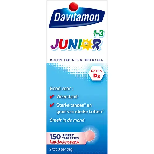 Davitamon Junior 1-3 smelttablet aardbei 150 tabletten