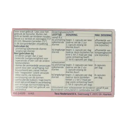 Afbeelding 2 van Teva Loperamide HCL 2 mg 20 capsules
