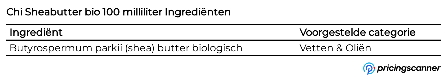 Ingrediënten van Chi Sheabutter bio 100 milliliter
