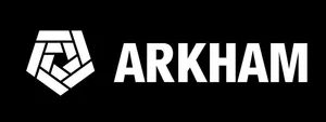 A white pentagram resembling an aperture, with "Arkham" after it in capitals