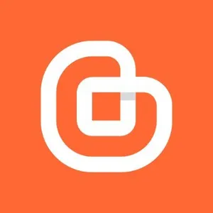 A white rounded square shape on an orange background, where the top right corner twists in to the middle of the shape.