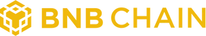 A yellow cube shaped logo, with the text BNB Chain after