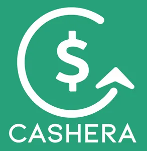 A white C shape with an arrow on the end, with a $ symbol in the middle. Text below reads "Cashera". All on a green background.