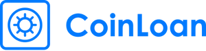 A blue line art icon of a safe, followed by the blue text "CoinLoan"